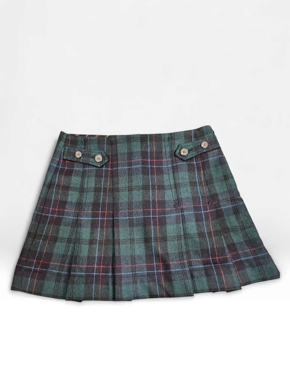 GAP Vintage Women Green Blue Plaid Wool Blend Pleated A-Line Skirt 8